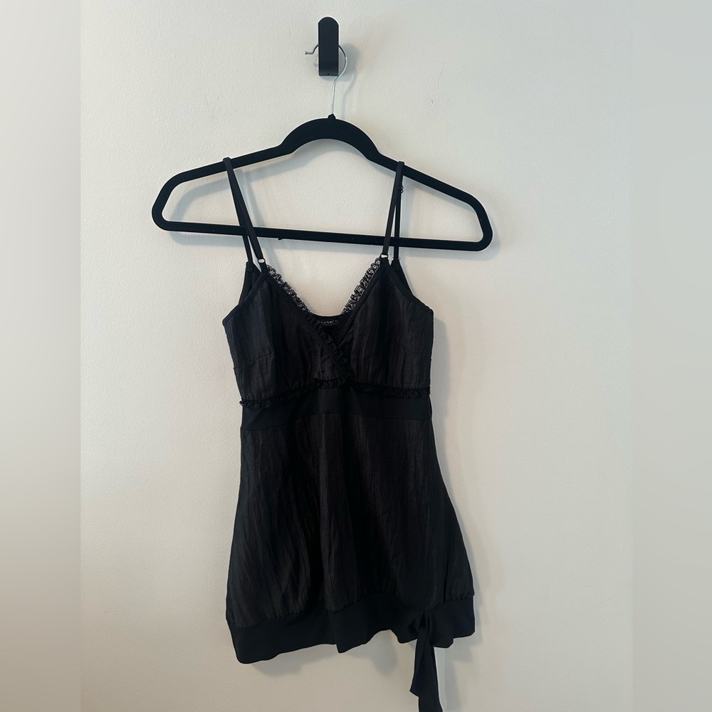 Siste’s Womens Italian Black Adjustable Spaghetti Strap Chamesole Top Size S
